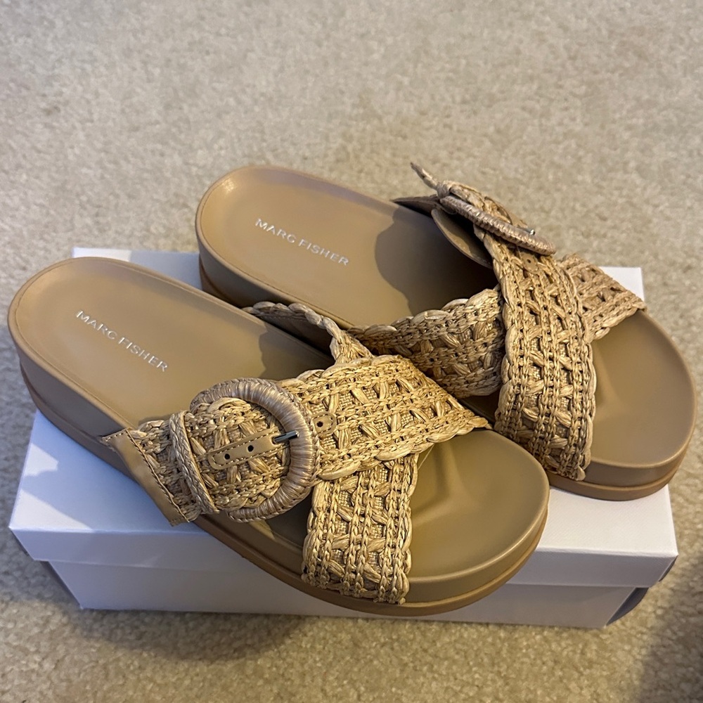 Marc Fisher Beige Woven Buckle Sandals